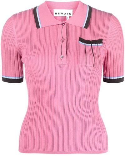 Remain Short-sleeve Ribbed-knit Top - Pink