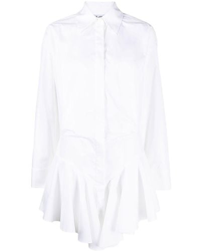 The Attico Ruffled-trim Shirt Dress - White