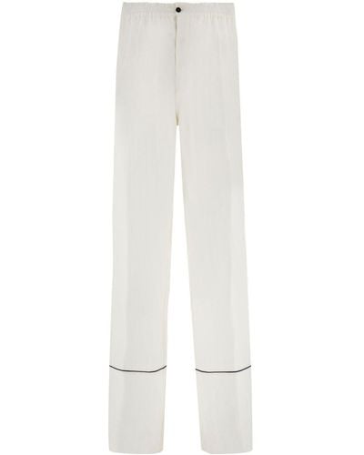 Ferragamo Logo-embroidered Straight Trousers - White