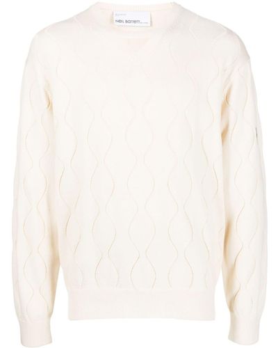 Neil Barrett Jacquard-patterned Knitted Sweater - White