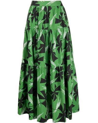 STAUD Printed Midi Skirt - Green