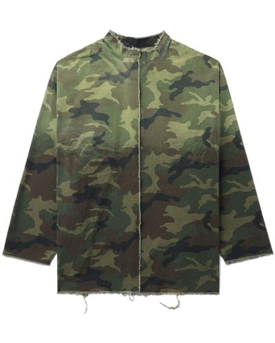 424 Camouflage-print Distressed-hem Jacket - Green