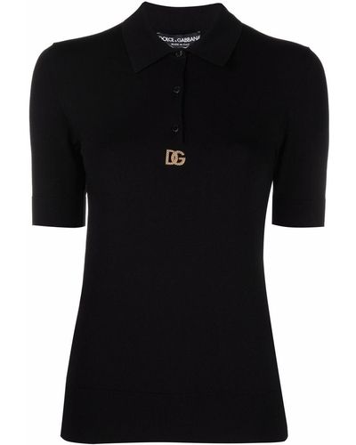 Dolce & Gabbana Logo-plaque Short-sleeved Polo Top - Black