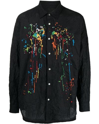Mostly Heard Rarely Seen Crinkle Paint-embroidered Shirt - Black