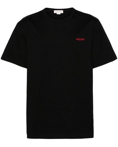 Alexander McQueen Logo-embroidered Cotton T-shirt - Black