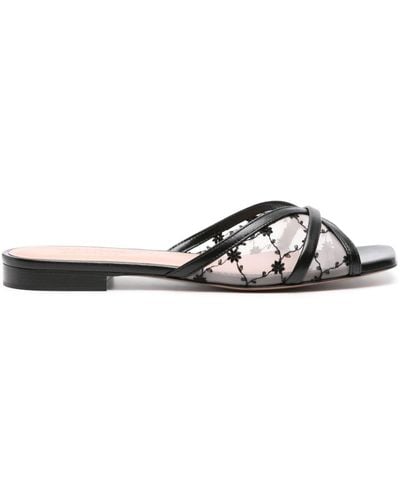 Malone Souliers Perla Floral-embroidered Mesh Slides - White