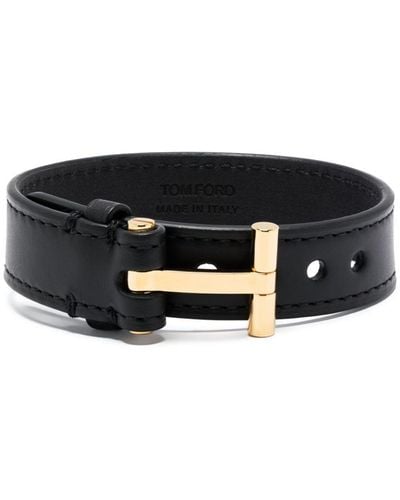 Tom Ford T-Hinge Leather Bracelet - Black