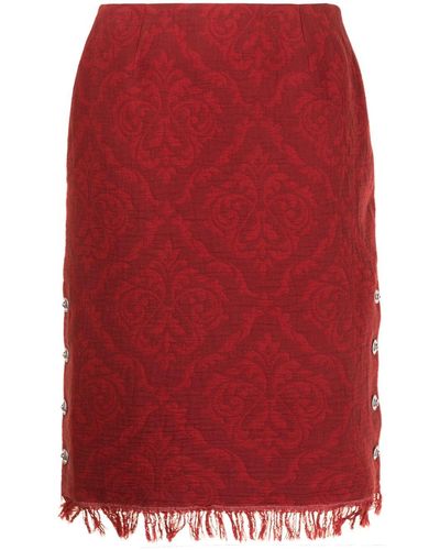 Marine Serre Baroque-pattern Fringe Skirt - Red