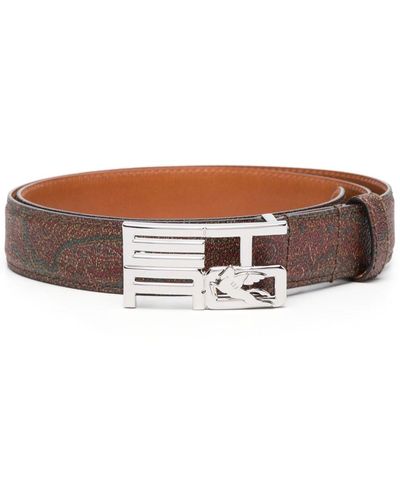 Etro Logo-buckle Paisley-print Belt - Brown