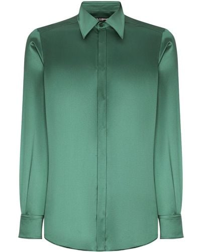 Dolce & Gabbana ポインテッドカラー シルクシャツ - グリーン