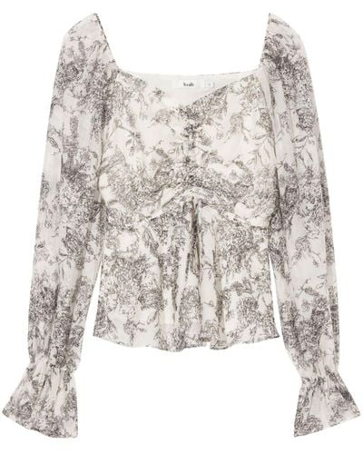 B+ AB Ruched Floral-print Blouse - White