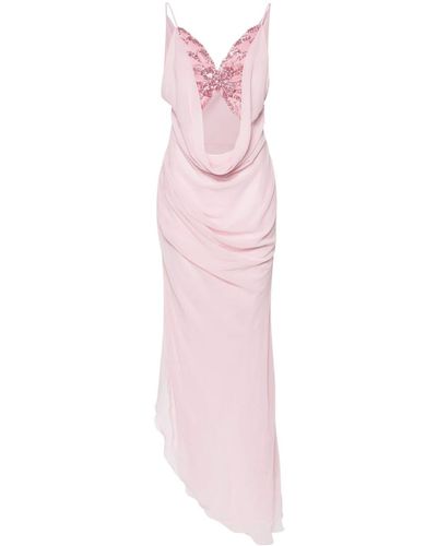 Blumarine Butterfly-appliqué Silk Gown - Pink