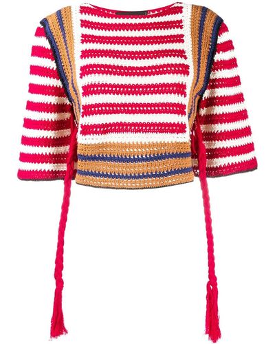 DSquared² Crochet Knit Striped Sweater - Red