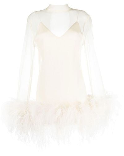 ‎Taller Marmo Robe courte Gina Spirito bordée de plumes - Blanc