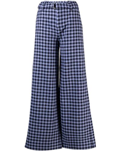 Rodebjer Gingham-check Wide-leg Pants - Blue