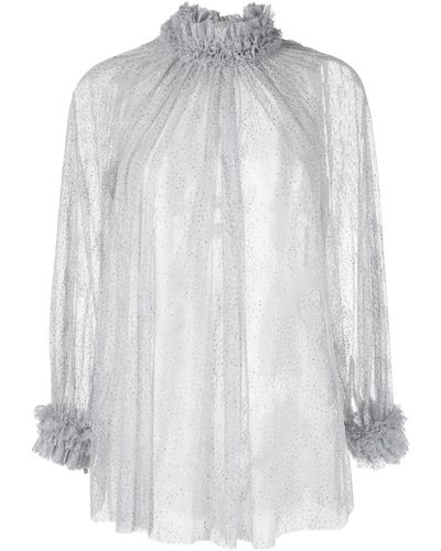 Styland Frilled-collar Tulle-netting Blouse - White
