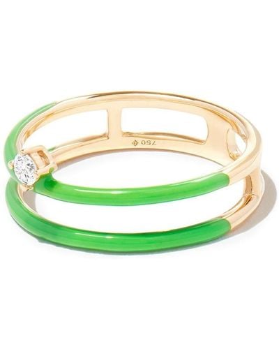 PERSÉE 18kt Yellow Gold Enamel And Diamond Ring - Green