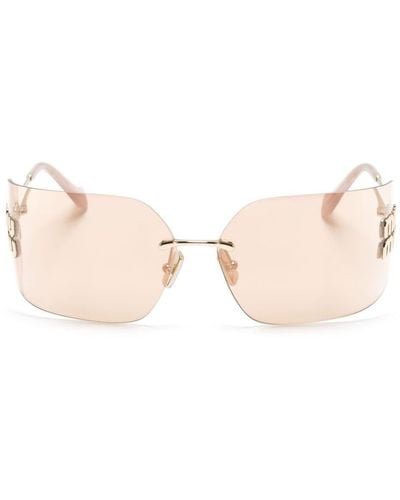 Miu Miu Logo-plaque Wraparound-frame Sunglasses - Pink