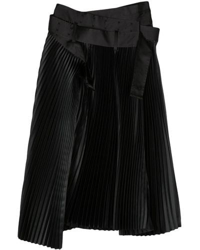 Junya Watanabe Pleated Midi Satin Skirt - Black