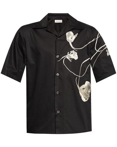 Alexander McQueen Floral-print Organic Cotton Shirt - Black