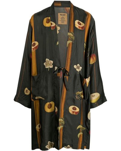 Uma Wang Veste kimono à imprimée fruit - Noir