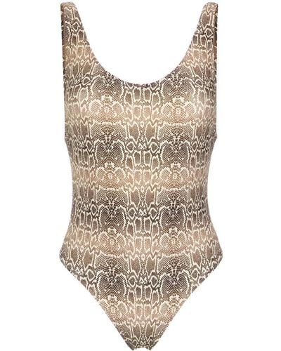 Amir Slama Snake Print Swimsuit - Brown