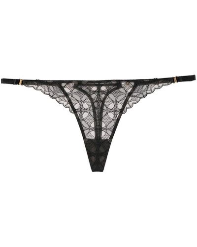 Bordelle Lace-embroidered Semi-sheer Thong - Black