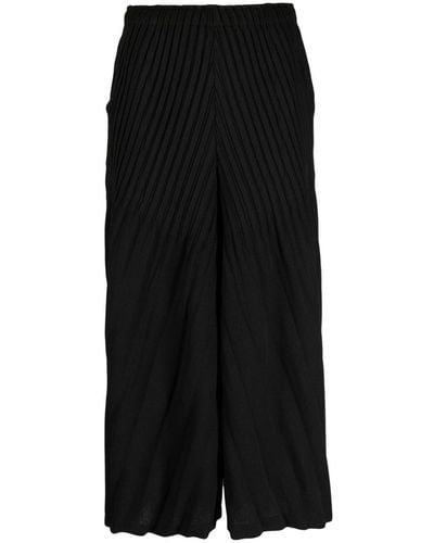 Issey Miyake Pleated Wide-leg Cropped Trousers - Black