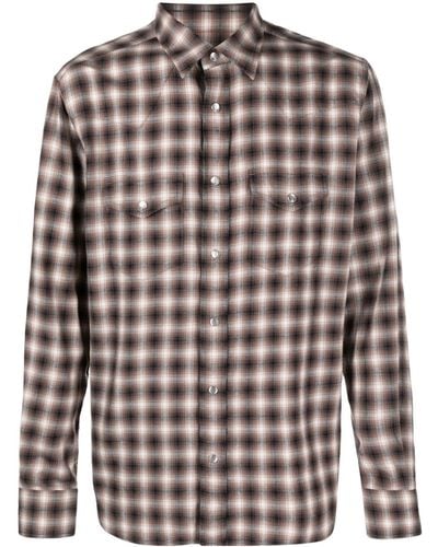 Tom Ford Geruit Overhemd - Bruin