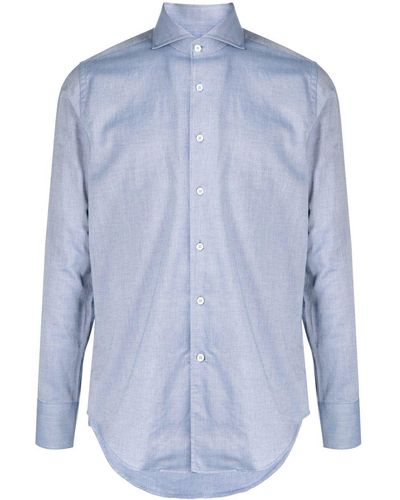 Canali Chemise en coton à col italien - Bleu