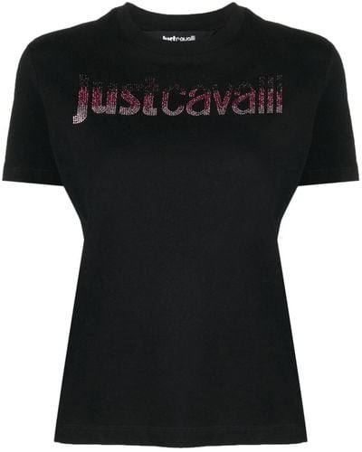 Just Cavalli T-shirt en coton à ornements strassés - Noir