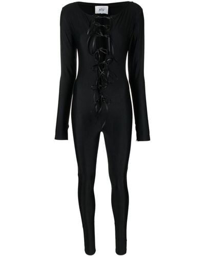 Atu Body Couture Lace-up Satin Catsuit - Black