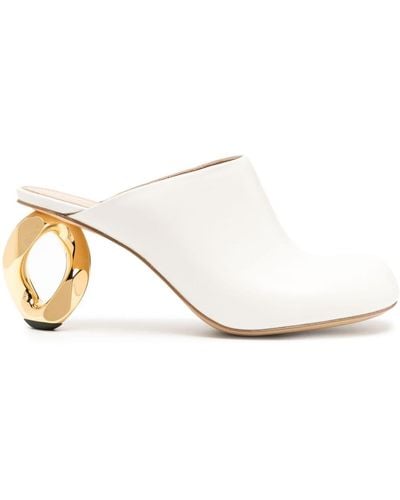 JW Anderson 75mm Chain-heel Leather Mules - White