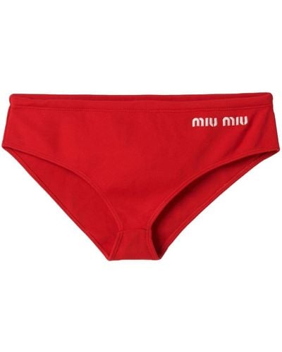 Miu Miu Logo-Print Bikini Bottoms - Red