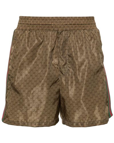 Gucci Waterproof Nylon Swim Shorts With GG - Natural