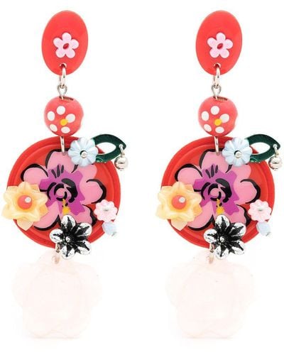 Amir Slama Floral-print Drop Earrings - Red