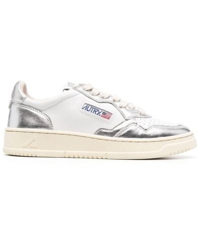 Autry Sneakers Medalist Low In Pelle Bicolor Bianco e Silver