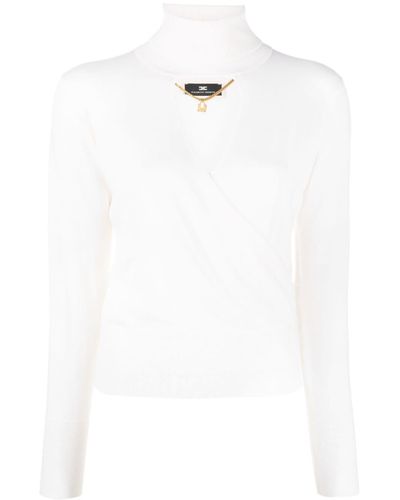 Elisabetta Franchi Padlock-pendant Cut-out Sweater - White