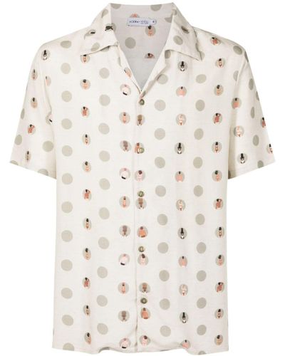 Amir Slama Graphic-print Linen-blend Shirt - Natural