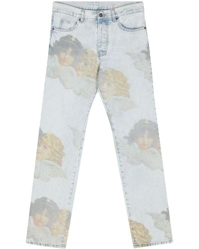 Fiorucci Mid Waist Straight Jeans Met Print - Blauw