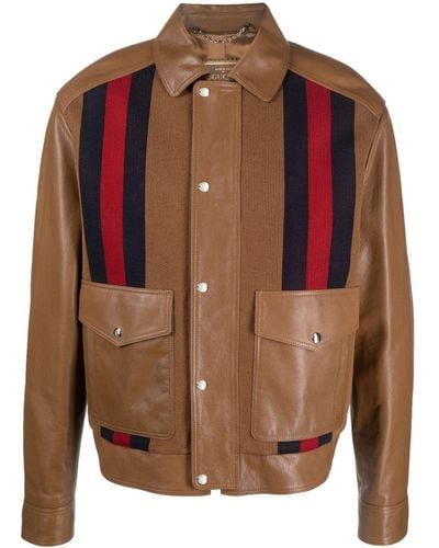 Gucci Panelled Leather Jacket - Brown
