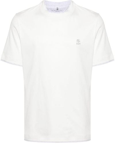Brunello Cucinelli T-shirt à bords superposés - Blanc
