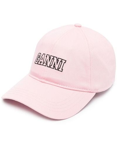 Ganni Embroidered-Logo Cotton Baseball Cap - Pink