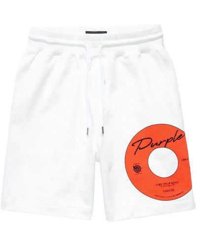 Purple Brand Logo-print Drawstring Cotton Shorts - White