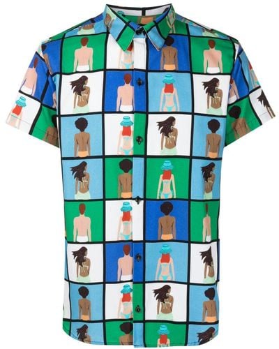 Amir Slama Overhemd Met Print - Blauw