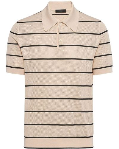 Prada Striped Open-knit Polo Shirt - Natural