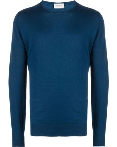 John Smedley Round Neck Knit Sweater - Blue