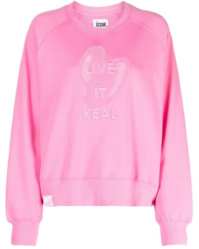 Izzue Slogan-embroidered Cotton Sweatshirt - Pink