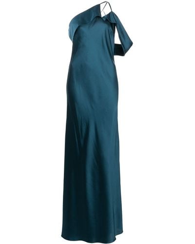 Michelle Mason Bias-cut One-shoulder Gown - Blue