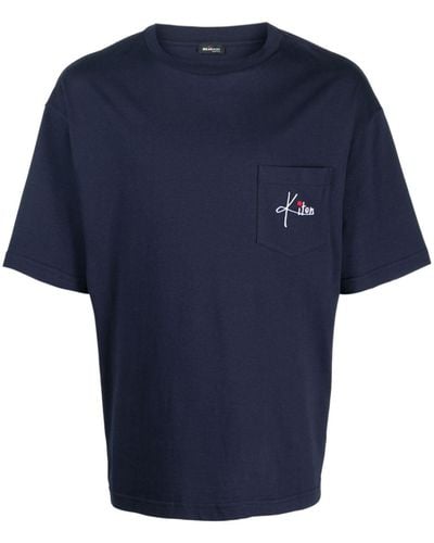 Kiton T-shirt en coton à logo brodé - Bleu